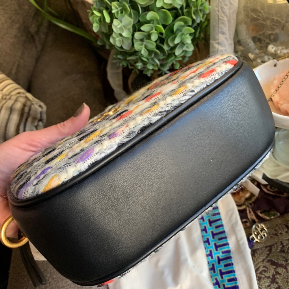 Authentic TORY BURCH Leather/Colorfull tweed top zip Crosby - Picture 3 of 16